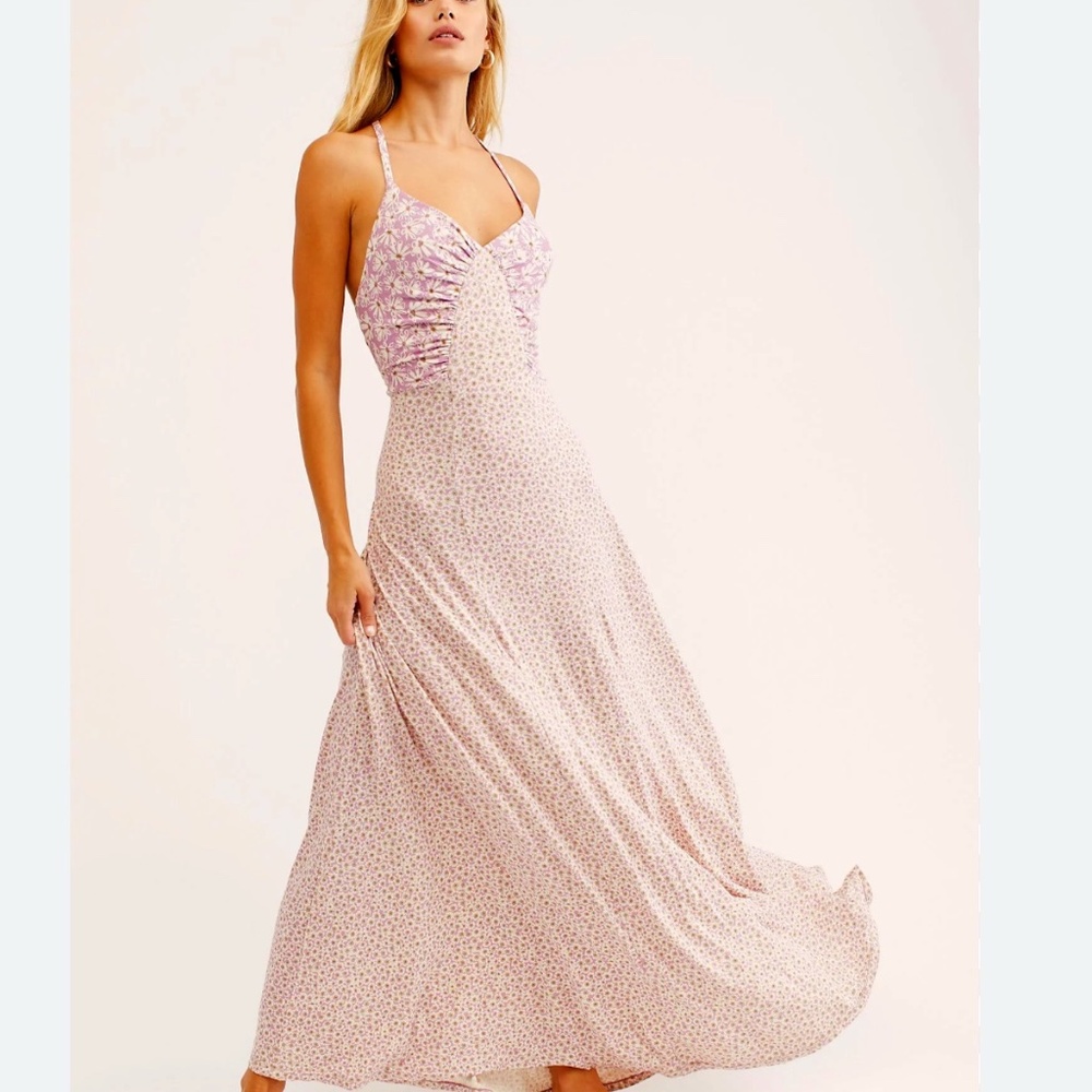 Free People Song of Summer Maxi Dress in Cloud Pink Combo